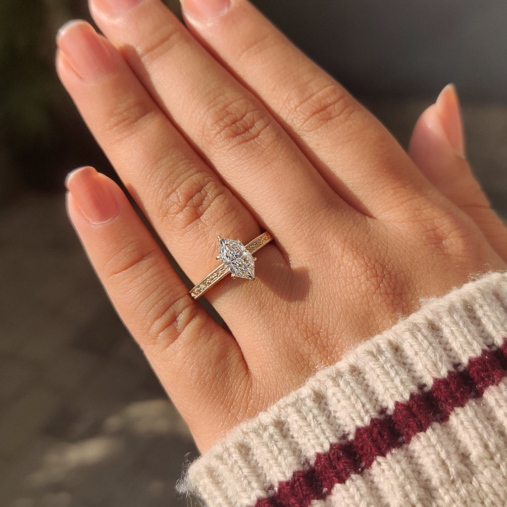 1 - 4 Carat Dutch Marquise Ring in Milgrain Setting