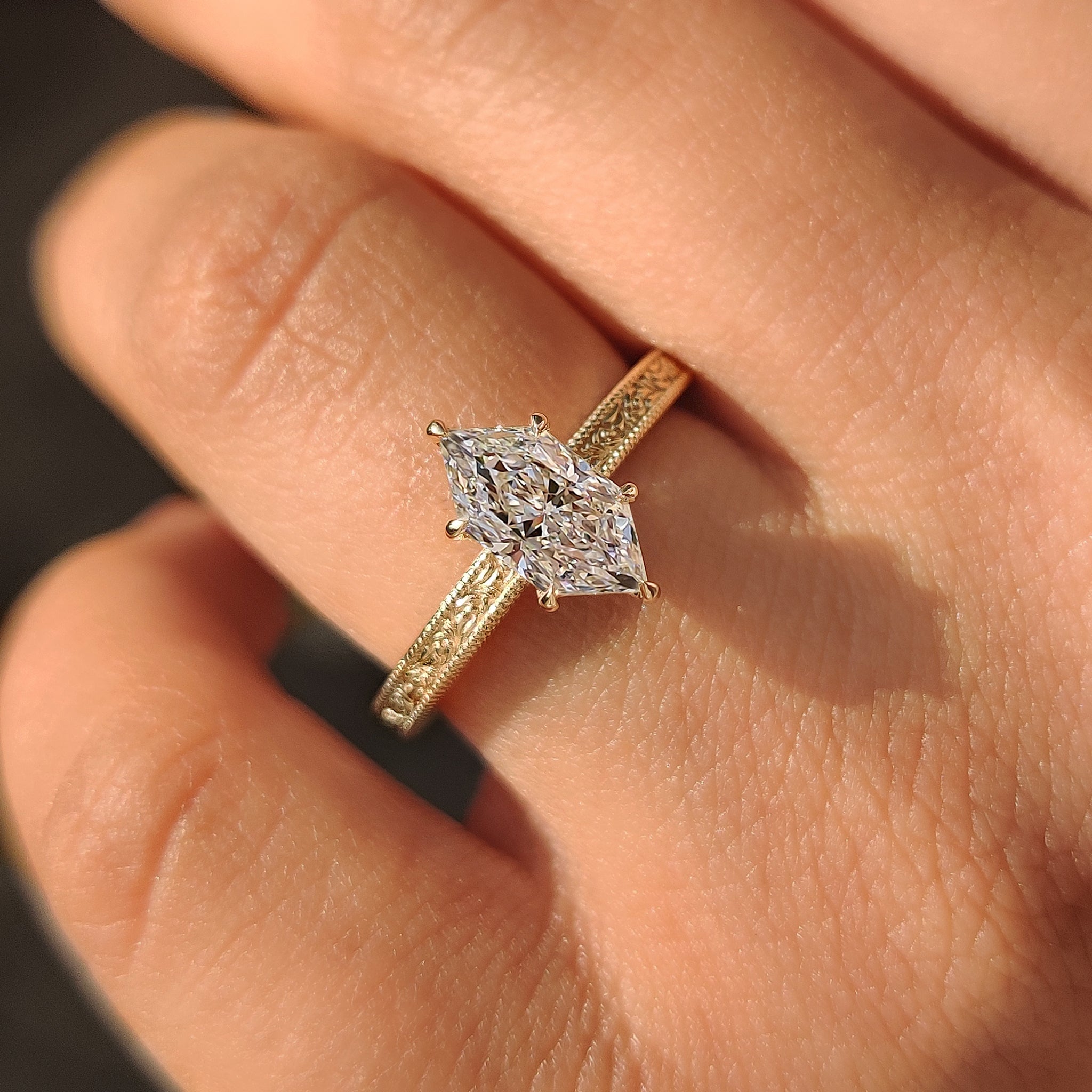 1 - 4 Carat Dutch Marquise Ring in Milgrain Setting