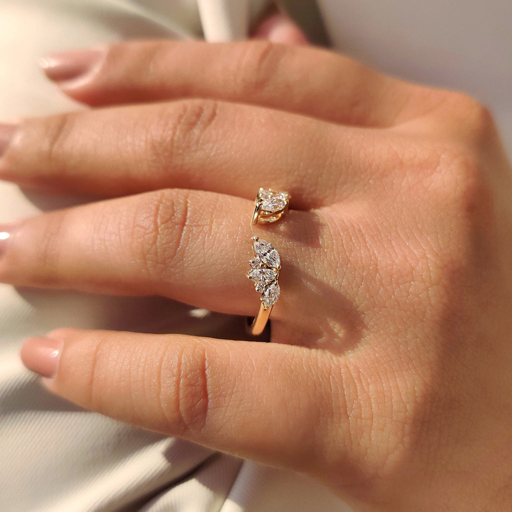 Marquise and Round Diamond Open Gap Wedding Band