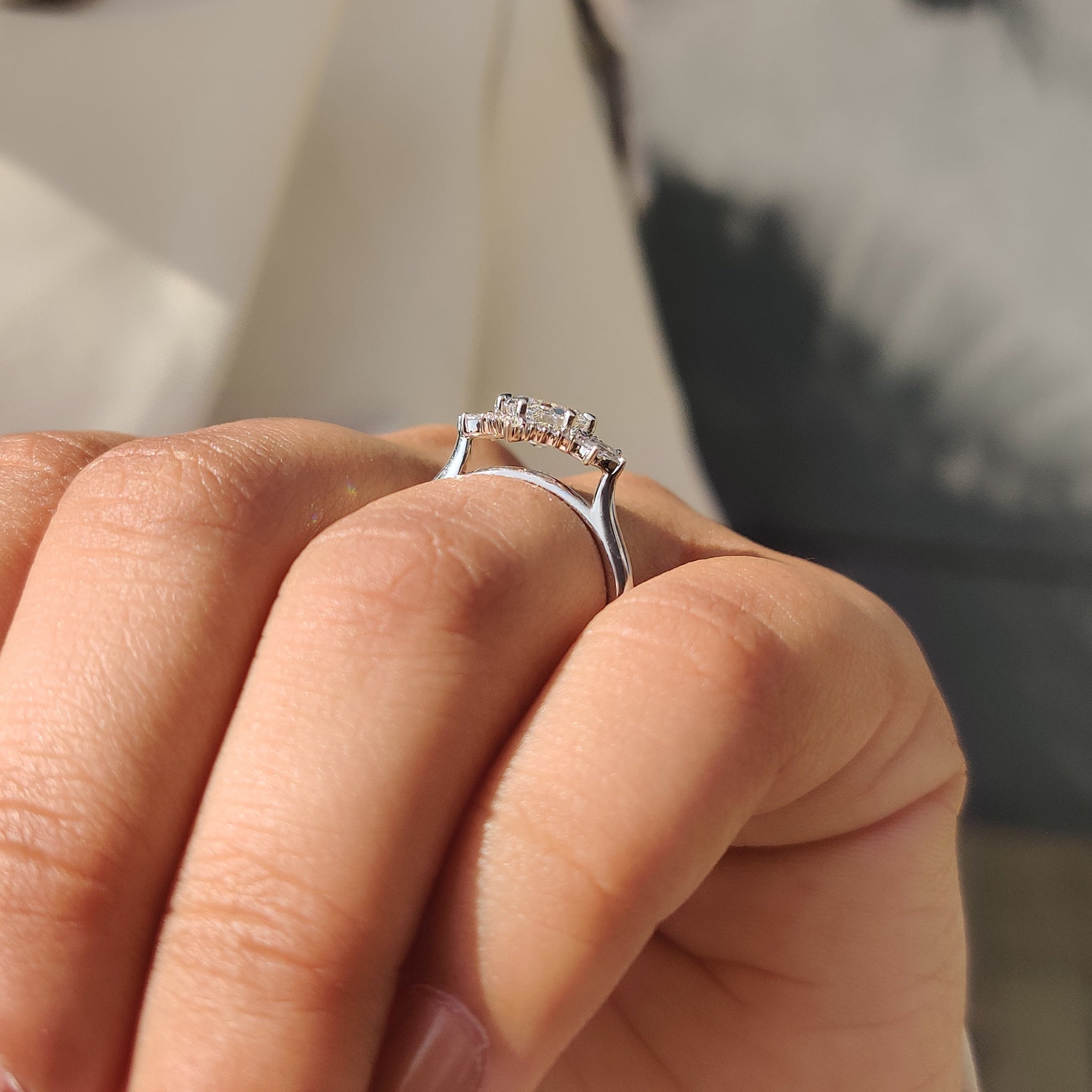 Elongated Hexagon Engagement Ring in Cluster Setting