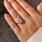 Elongated Hexagon Engagement Ring in Cluster Setting