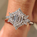 Elongated Hexagon Engagement Ring in Cluster Setting