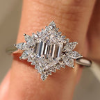 Elongated Hexagon Engagement Ring in Cluster Setting