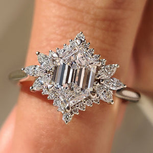 Elongated Hexagon Engagement Ring in Cluster Setting