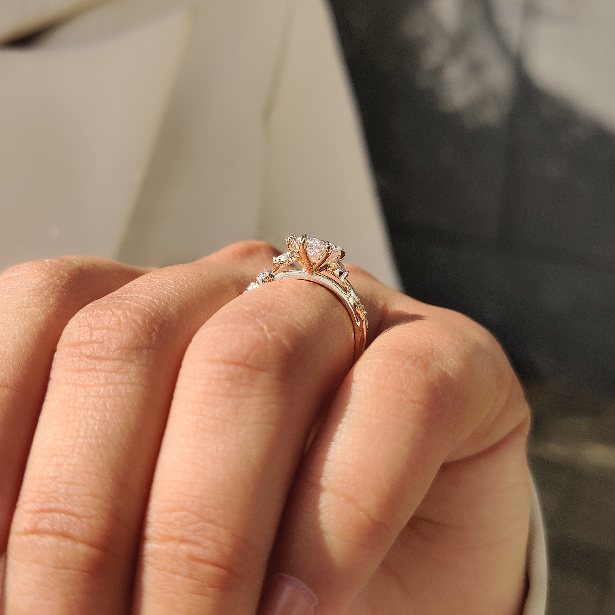 Pear Diamond Nature Inspired Engagement Ring in Filigree style