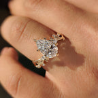 Pear Diamond Nature Inspired Engagement Ring in Filigree style