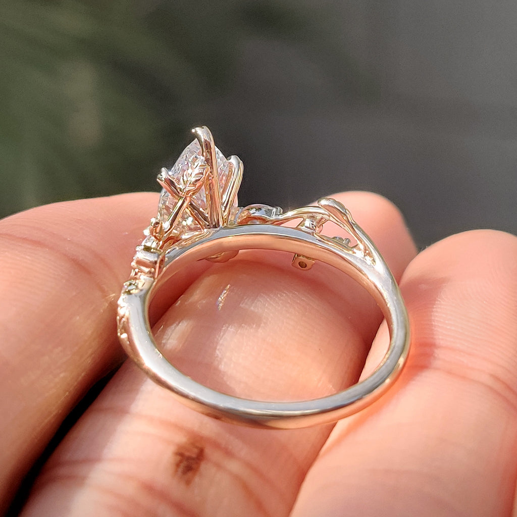 Pear Diamond Nature Inspired Engagement Ring in Filigree style