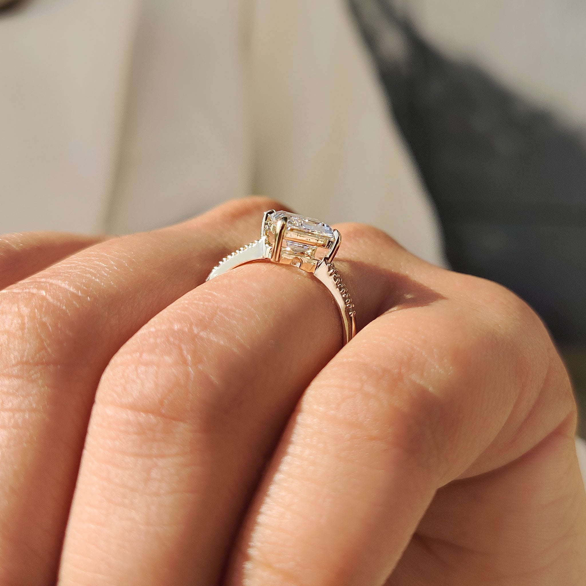 Lozenge Cut Diamond Ring in Secure Compass Prong Setting