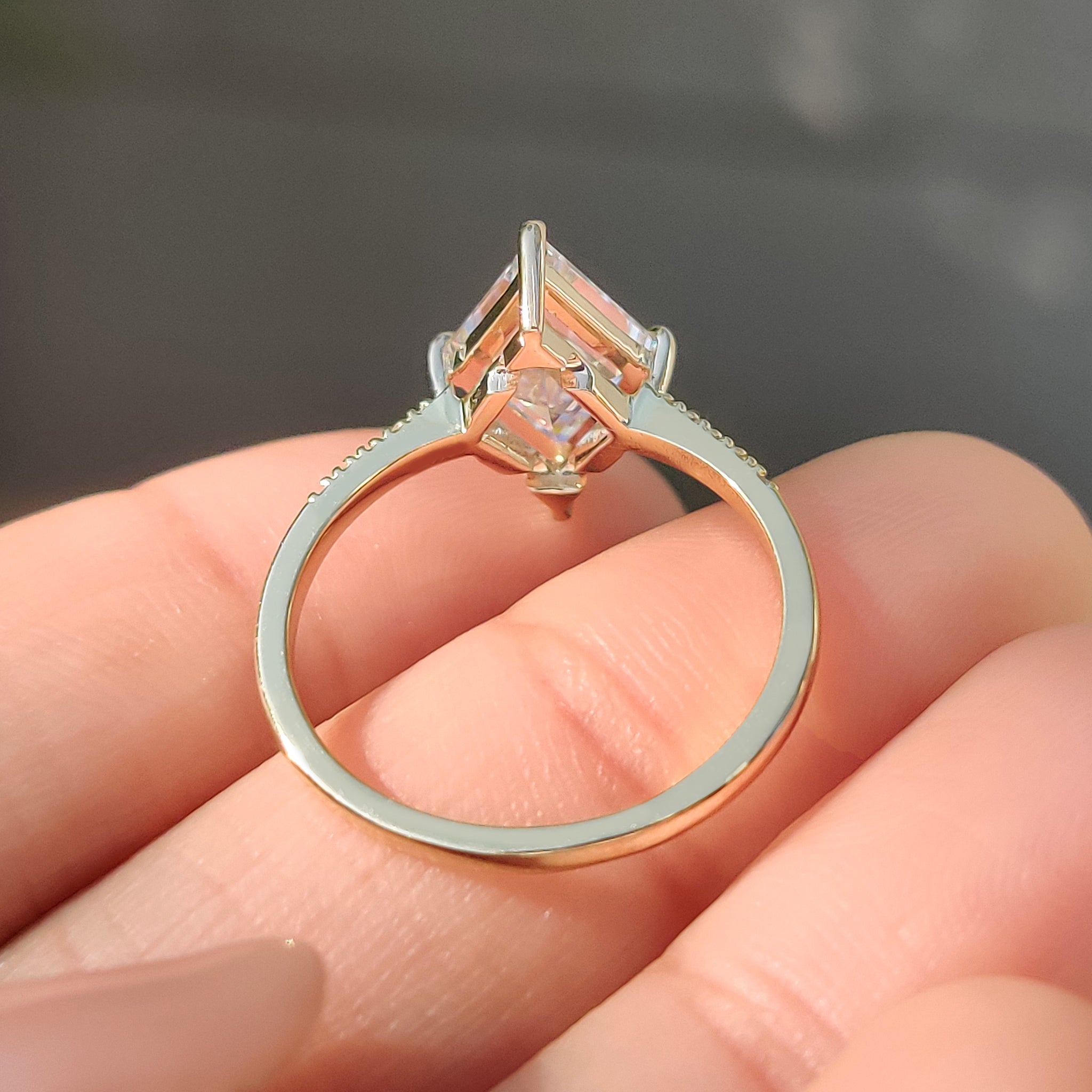 Lozenge Cut Diamond Ring in Secure Compass Prong Setting