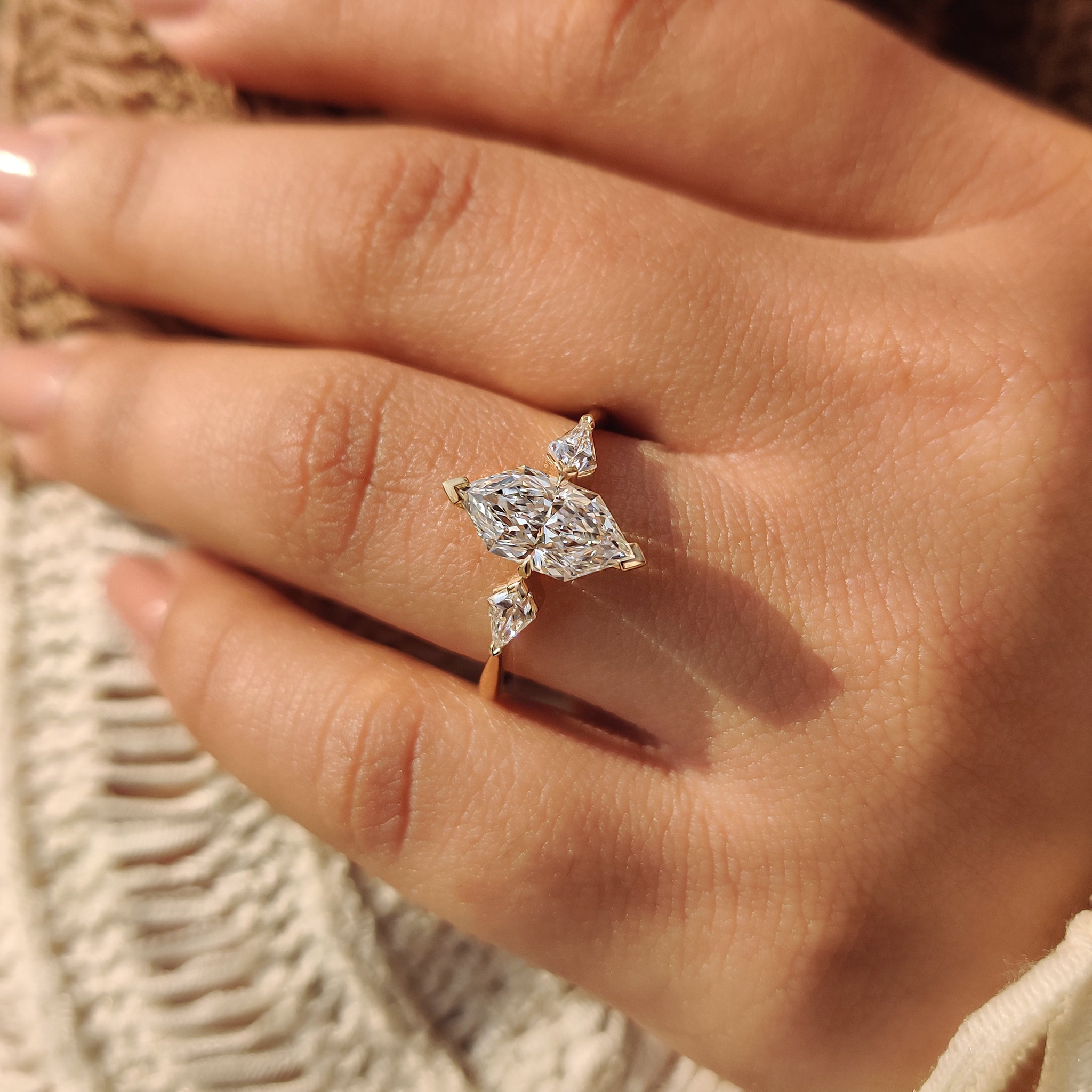 1.50 CT Dutch Marquise and Kite Cut Three Diamond Ring Secondary image
