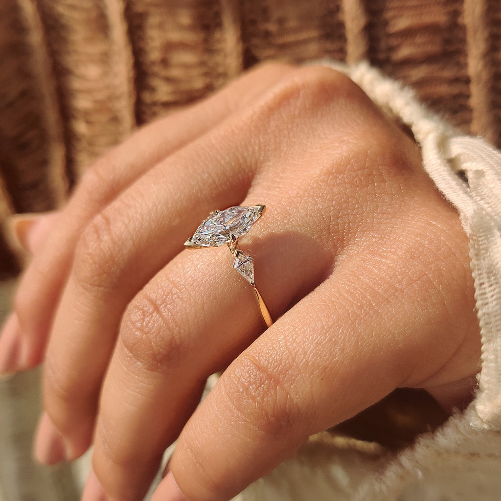 1.50 CT Dutch Marquise and Kite Cut Three Diamond Ring