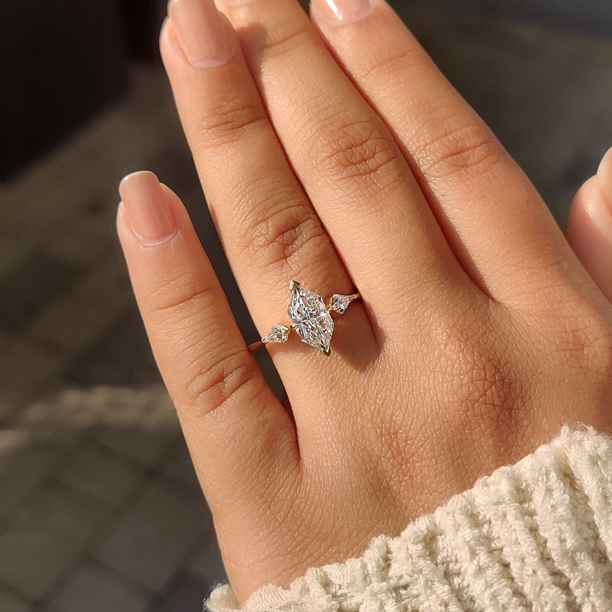 1.50 CT Dutch Marquise and Kite Cut Three Diamond Ring