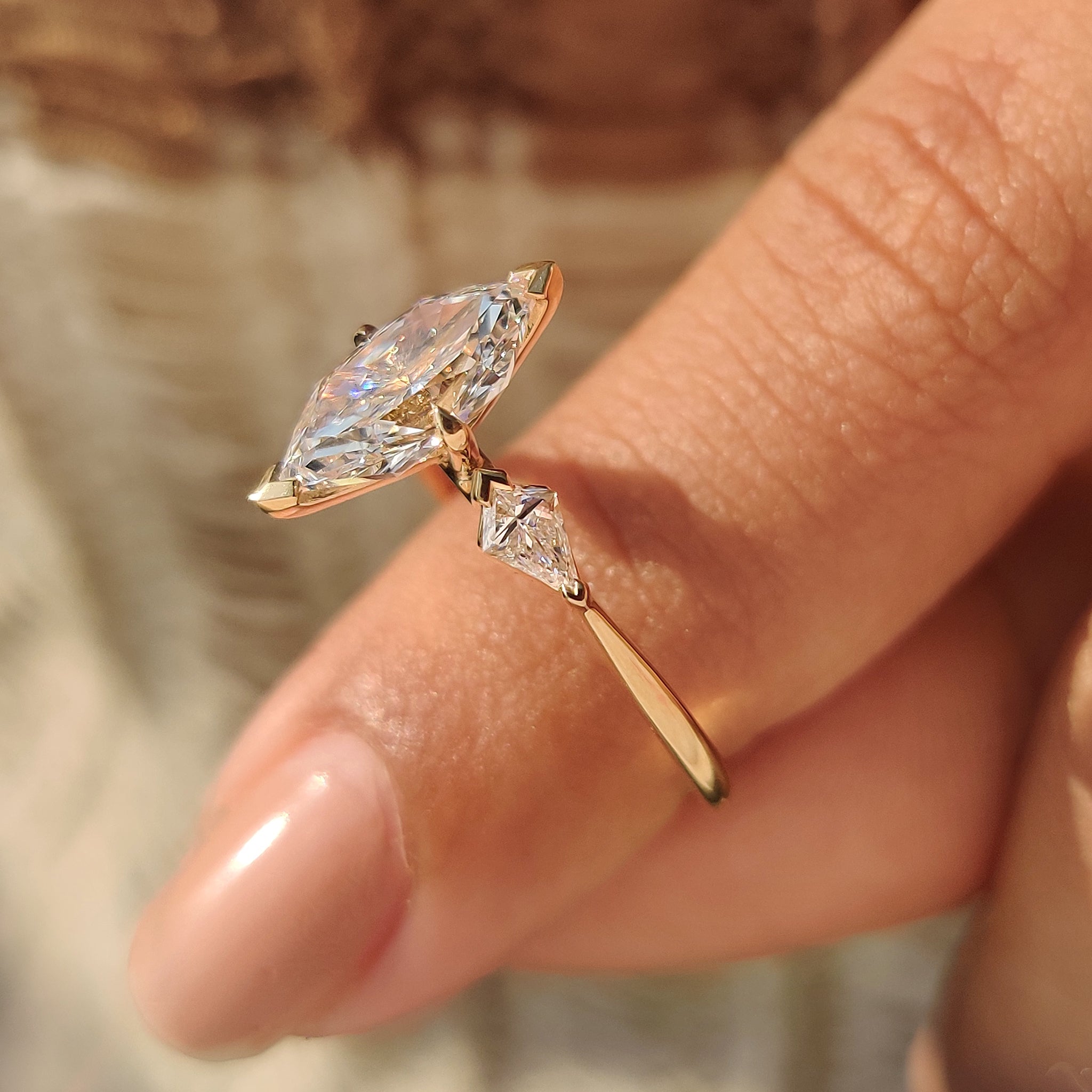 1.50 CT Dutch Marquise and Kite Cut Three Diamond Ring