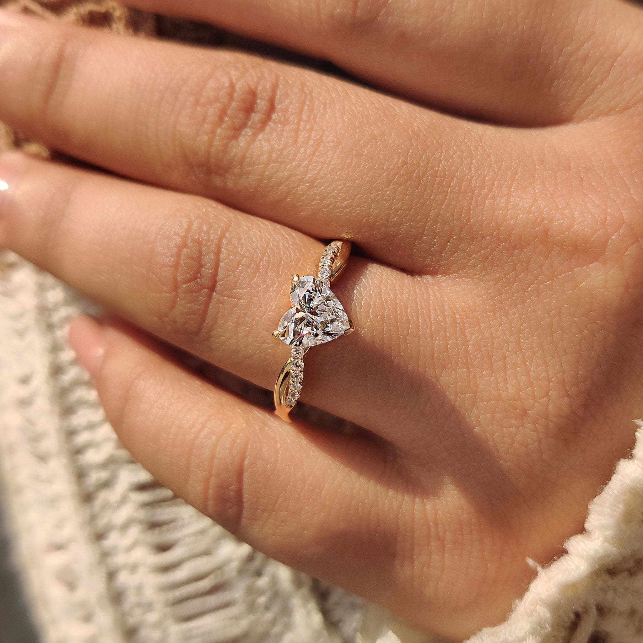 Heart Shaped Diamond Ring in Twisted Pave Setting