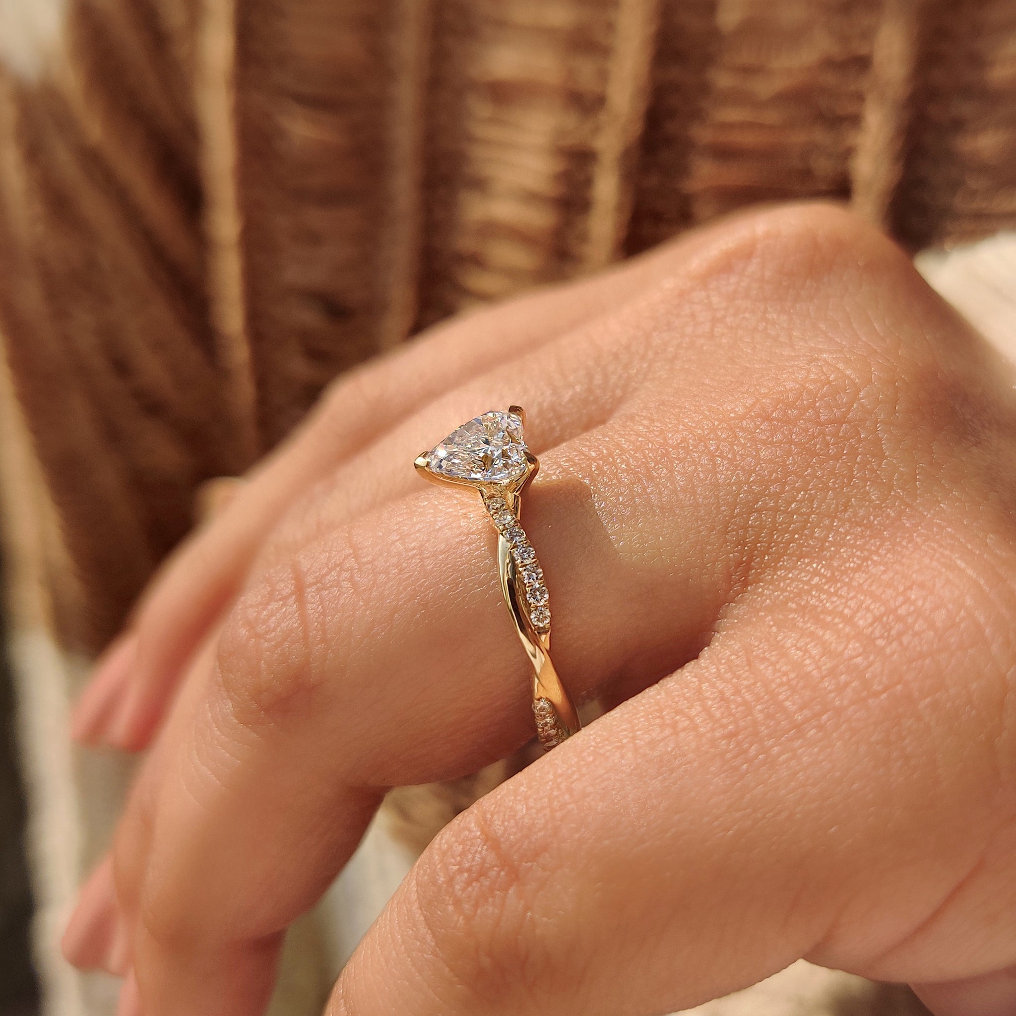 Heart Shaped Diamond Ring in Twisted Pave Setting