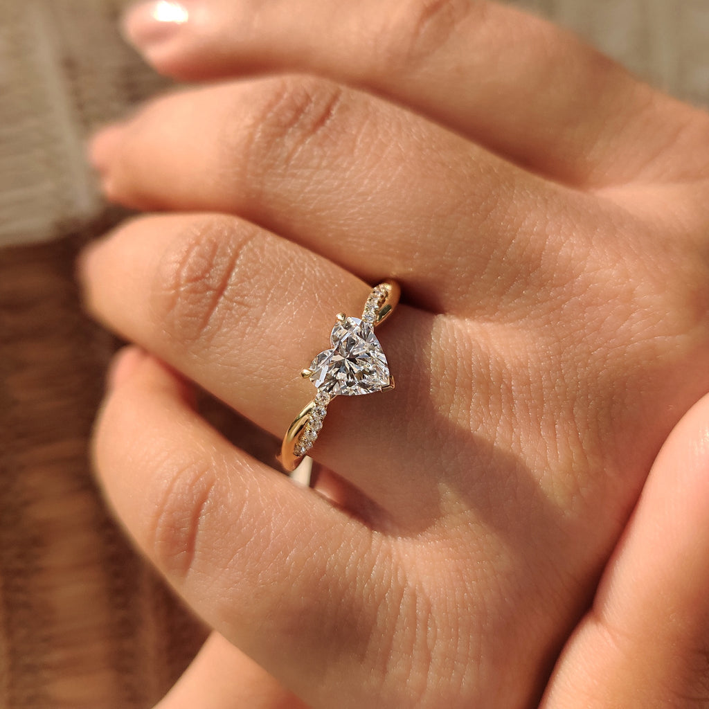 Heart Shaped Diamond Ring in Twisted Pave Setting
