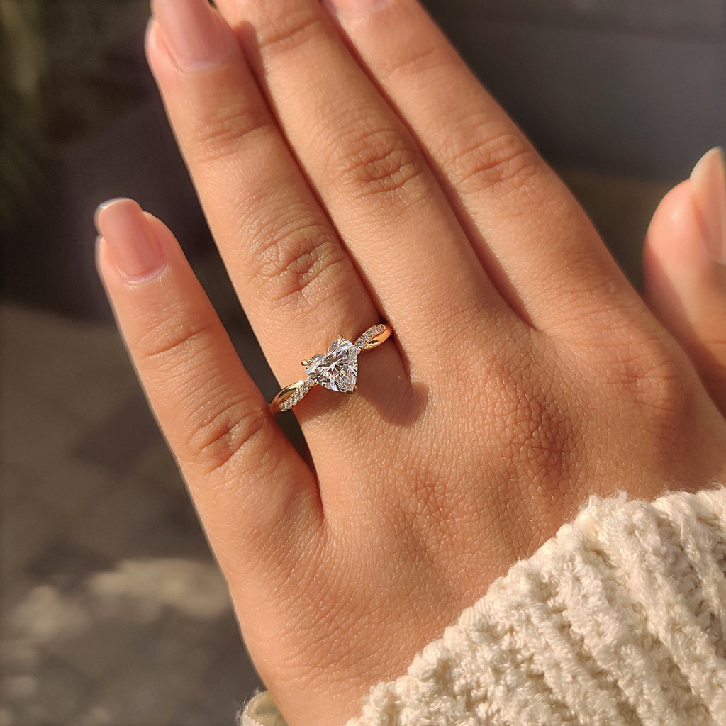 Heart Shaped Diamond Ring in Twisted Pave Setting