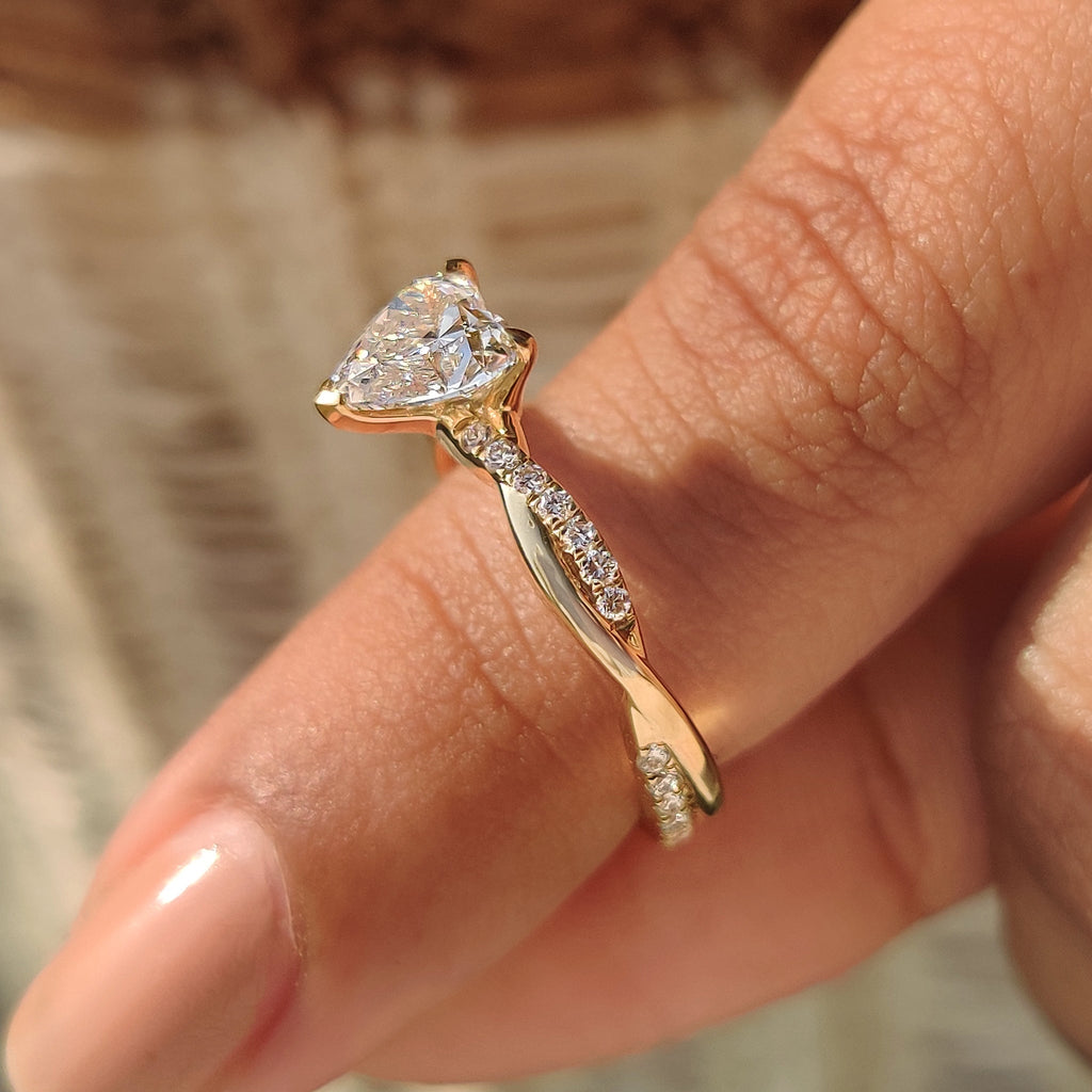 Heart Shaped Diamond Ring in Twisted Pave Setting