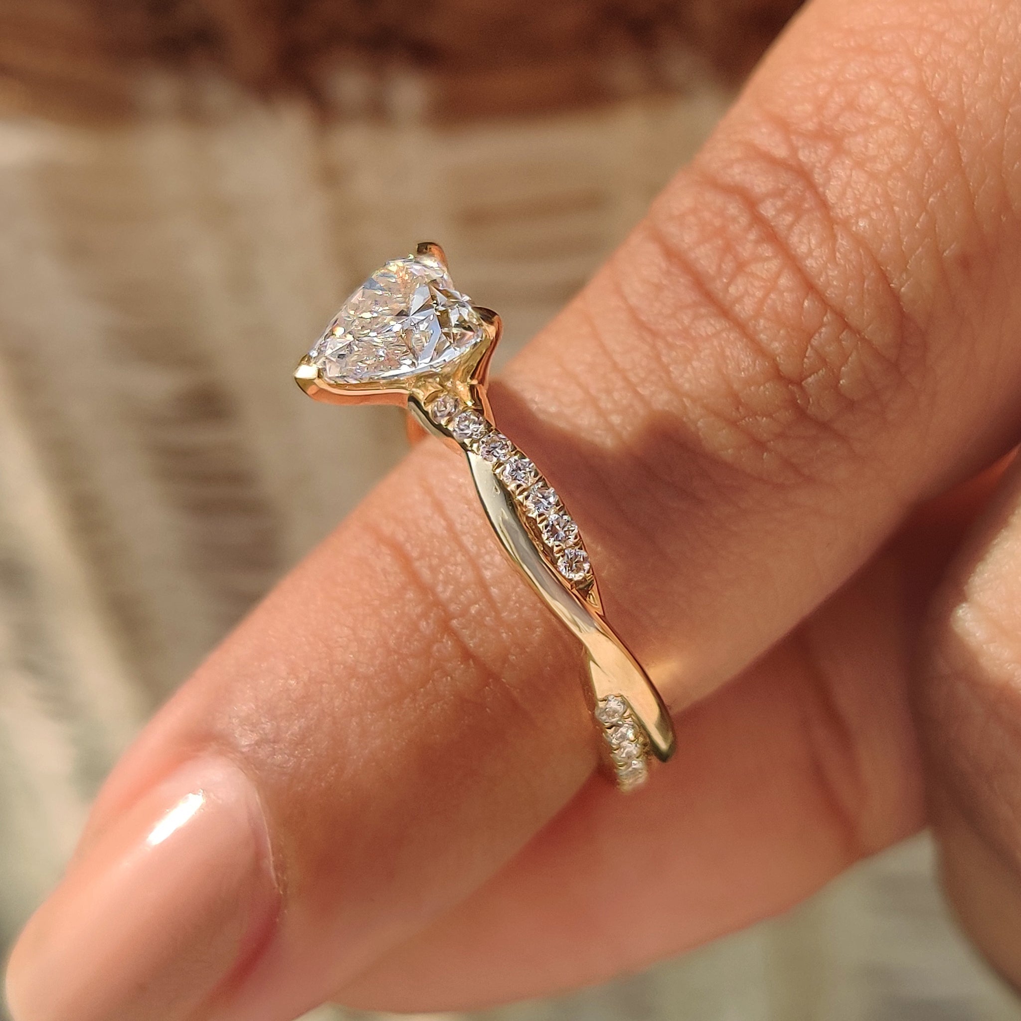 Heart Shaped Diamond Ring in Twisted Pave Setting