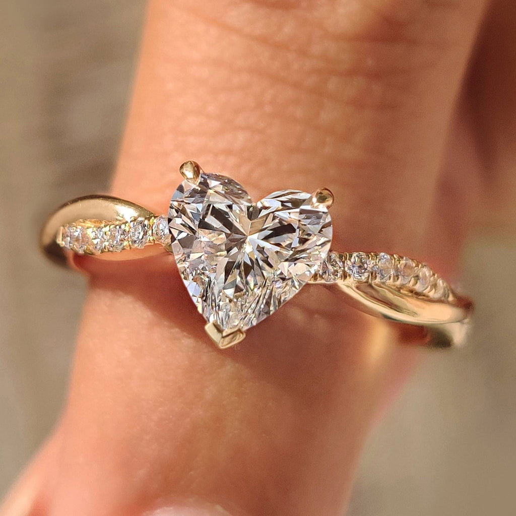 Heart Shaped Diamond Ring in Twisted Pave Setting