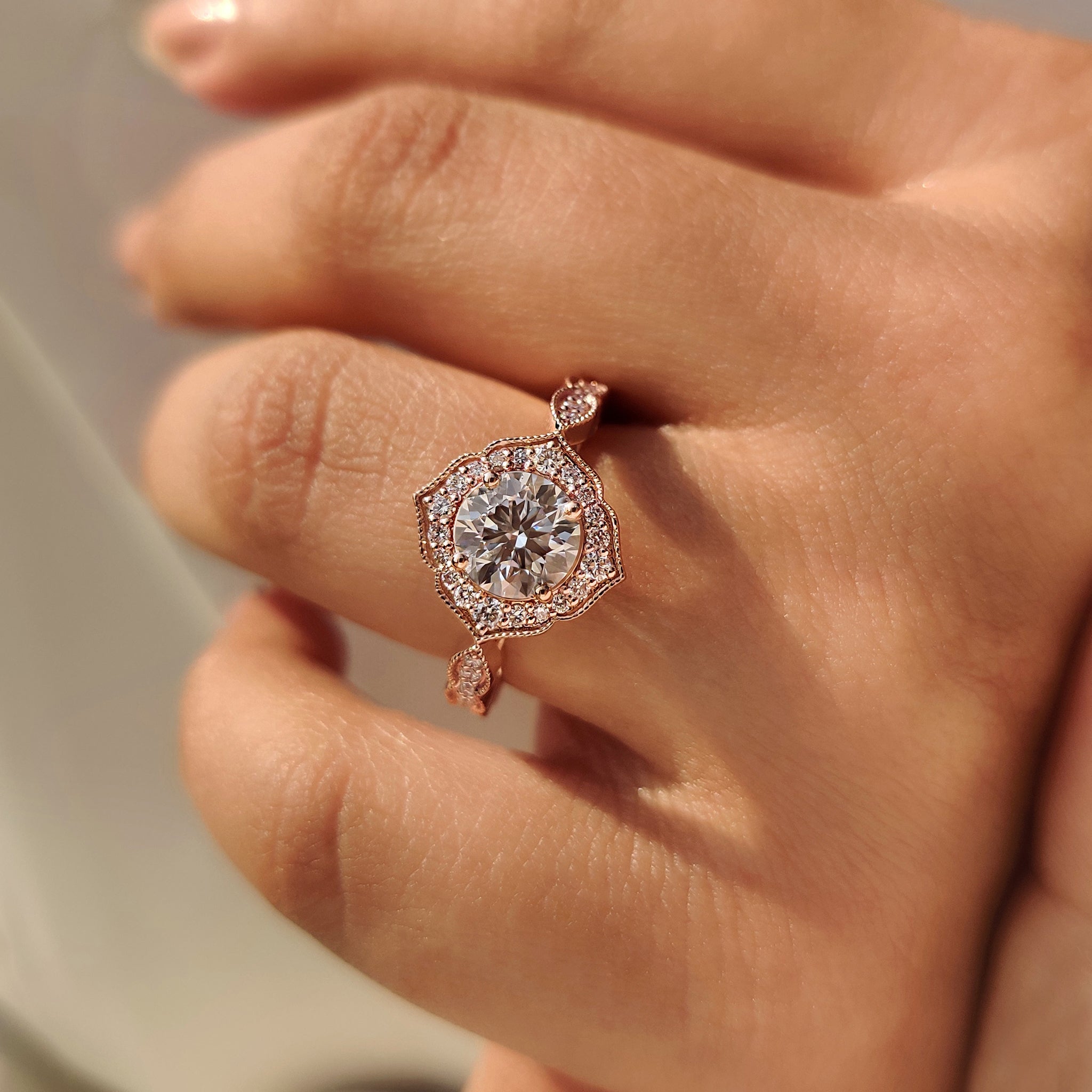 Round Diamond Engagement Ring in Halo Style