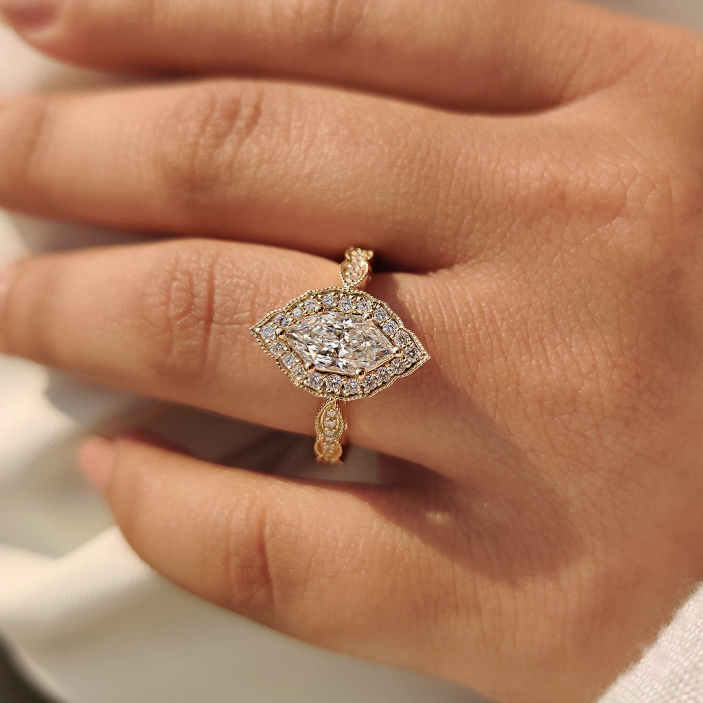 Dutch Marquise Diamond Engagement Ring in Vintage Style