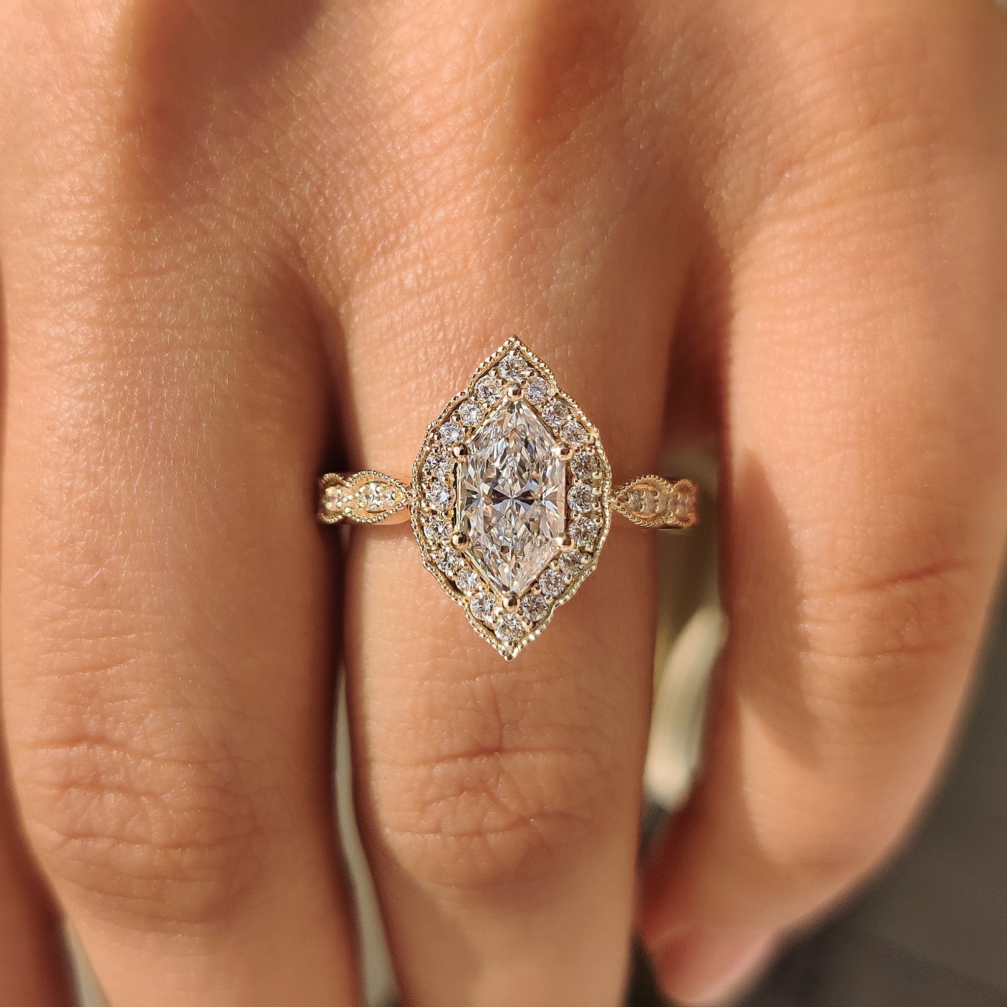 Dutch Marquise Diamond Engagement Ring in Vintage Style