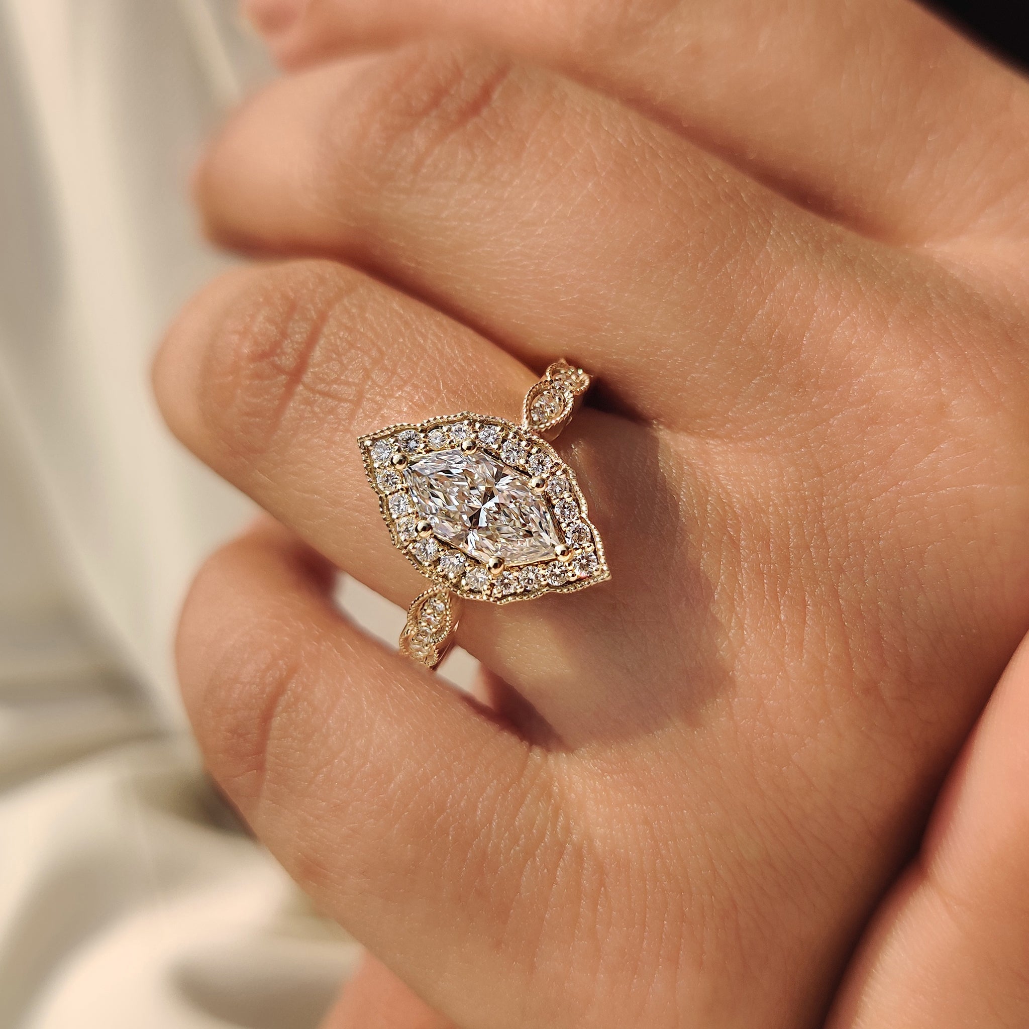Dutch Marquise Diamond Engagement Ring in Vintage Style