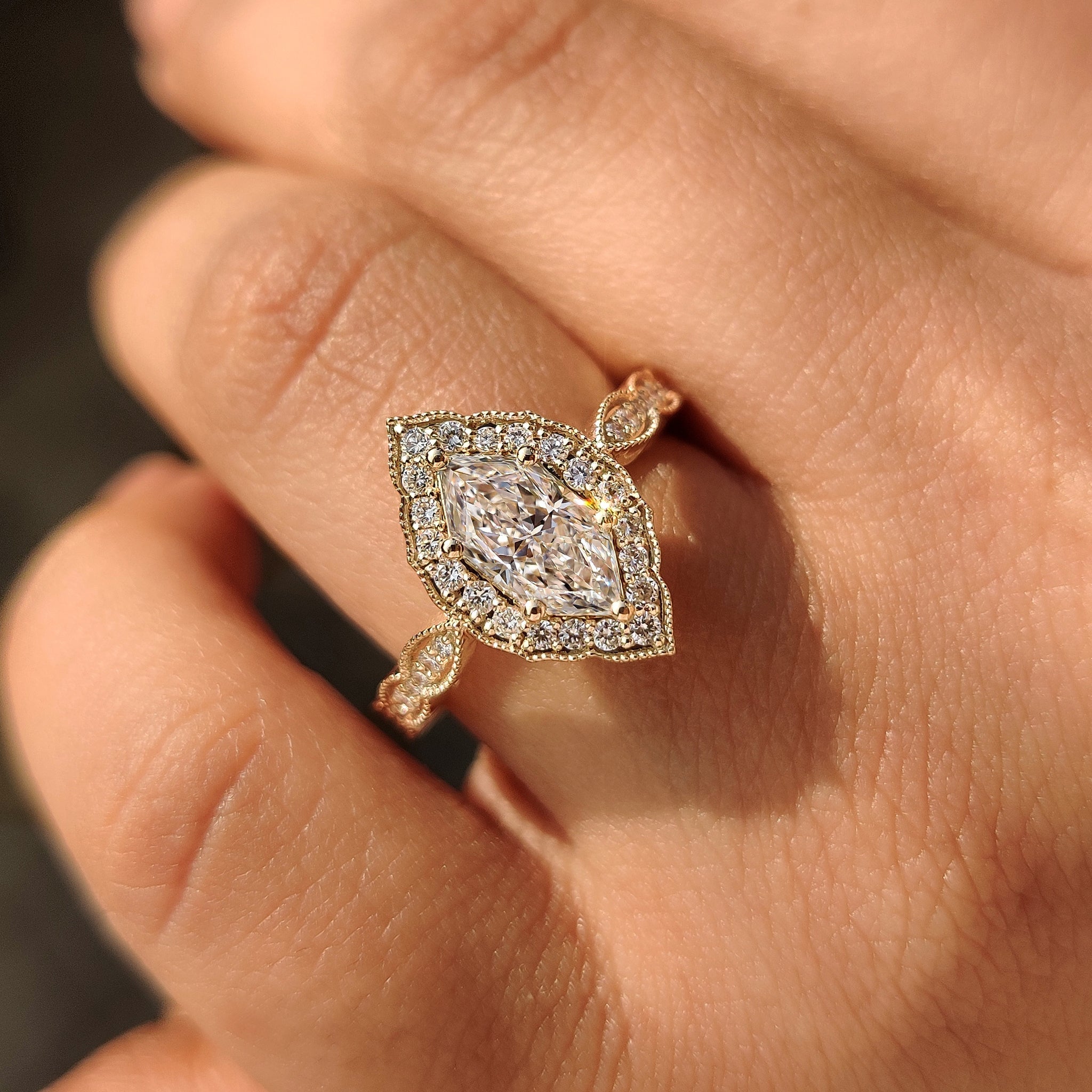 Dutch Marquise Diamond Engagement Ring in Vintage Style