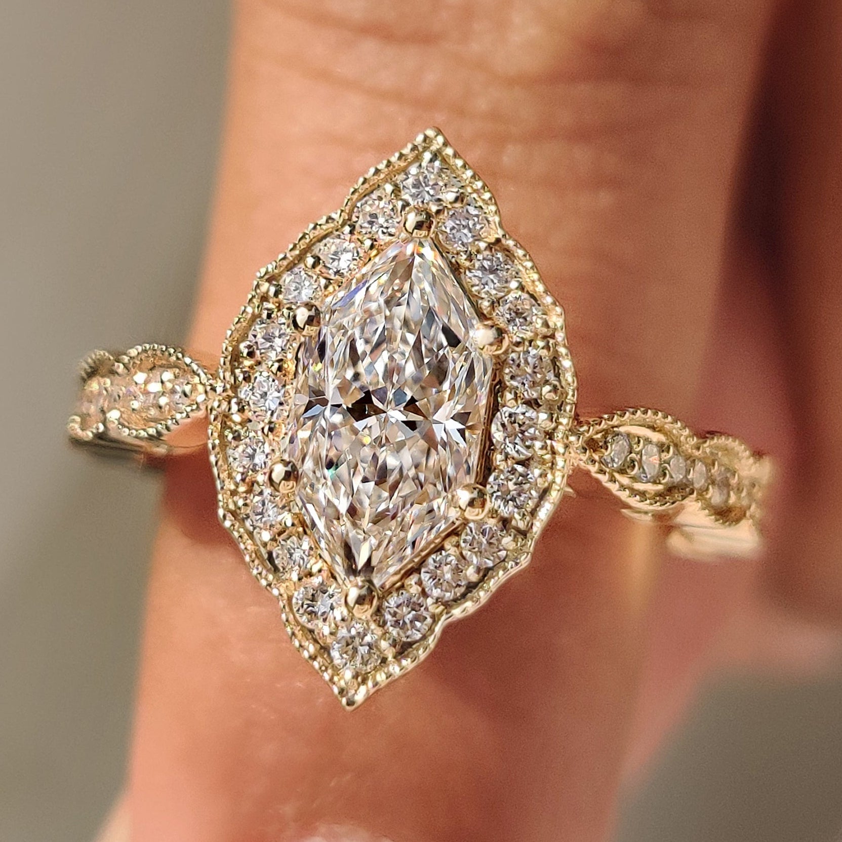 Dutch Marquise Diamond Engagement Ring in Vintage Style