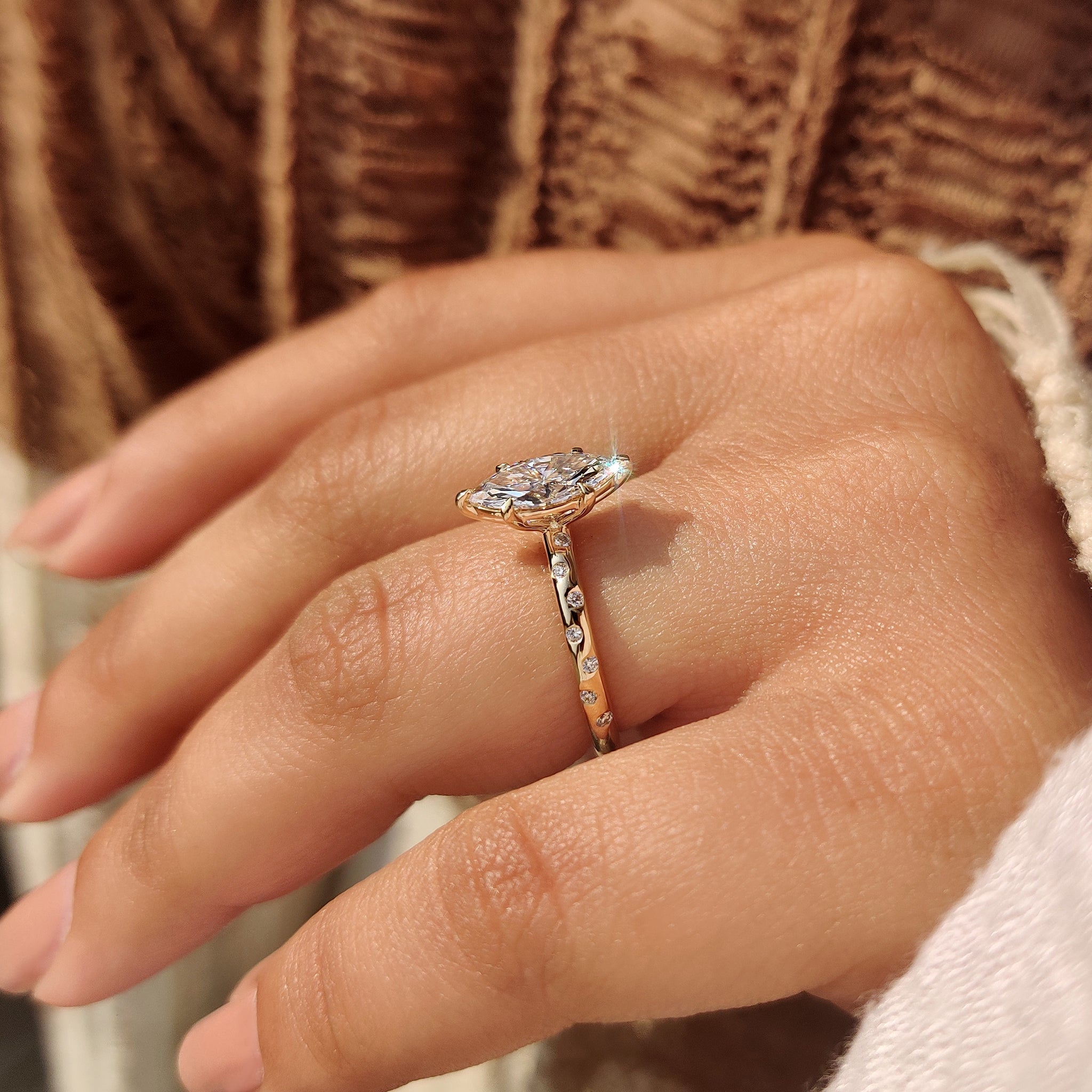 Flush Pave Set Marquise Diamond Ring in 6 Claw Prong Setting