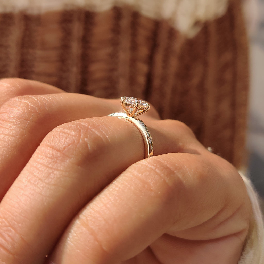 Flush Pave Set Marquise Diamond Ring in 6 Claw Prong Setting