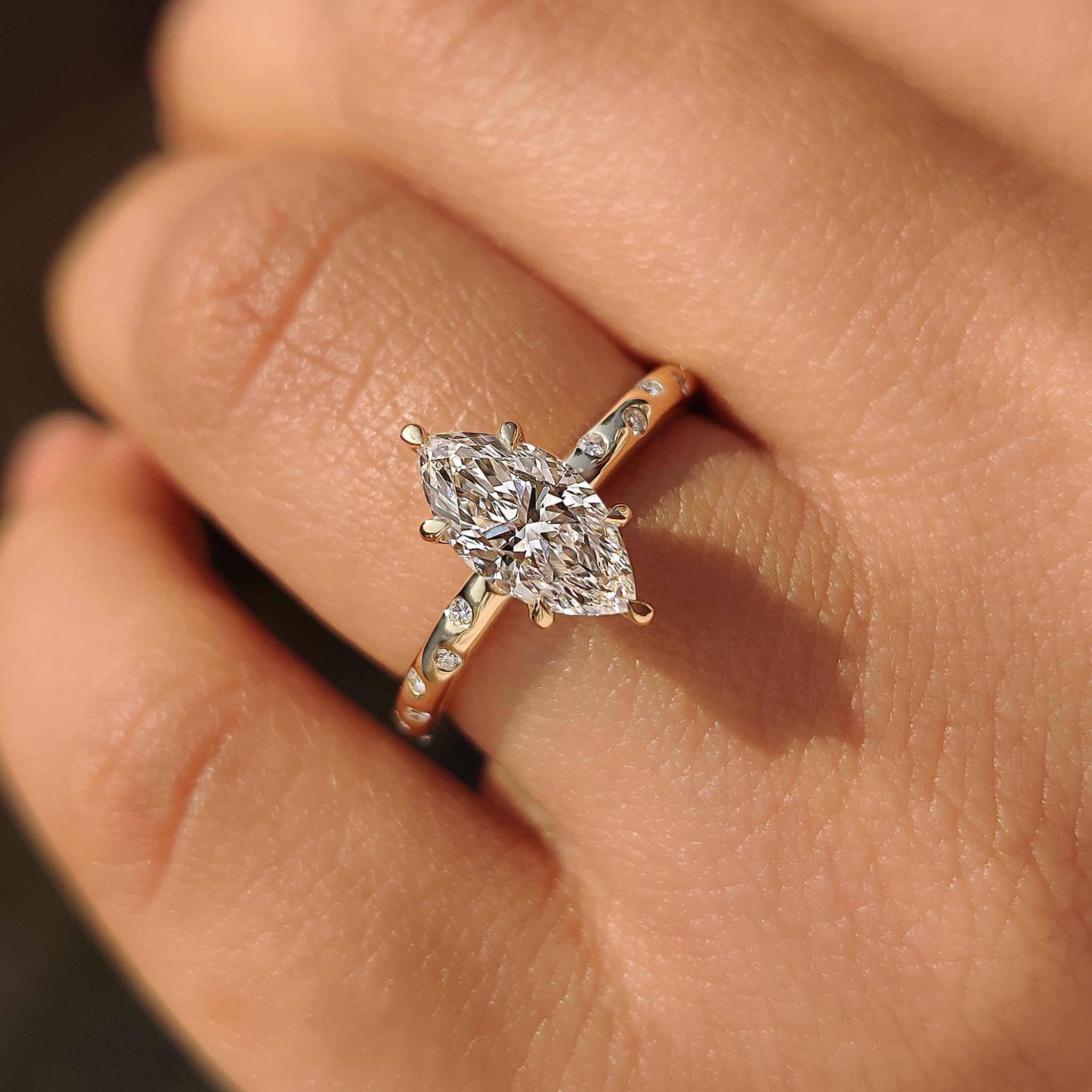 Flush Pave Set Marquise Diamond Ring in 6 Claw Prong Setting Secondary image