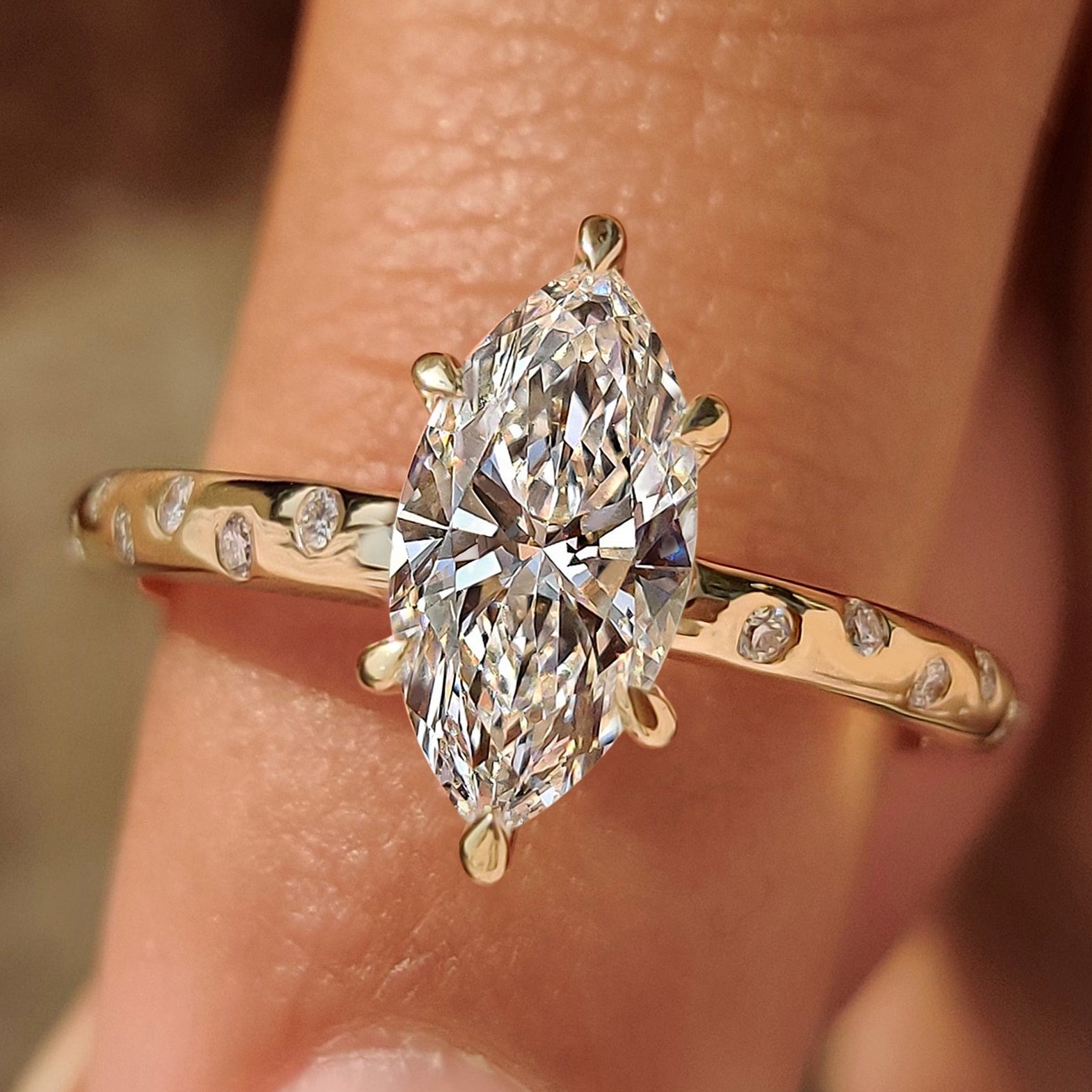 Flush Pave Set Marquise Diamond Ring in 6 Claw Prong Setting Main image
