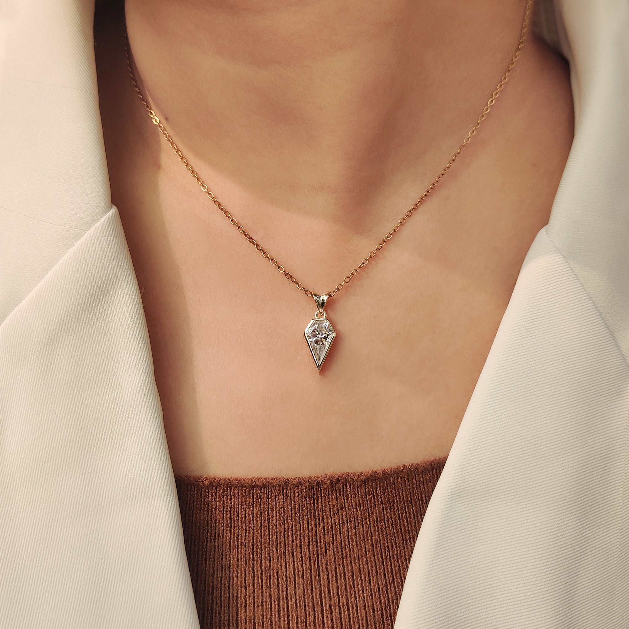 Spear Cut Moissanite Solitaire Pendant