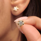 Round Cut Flower Shaped Diamond Earrings