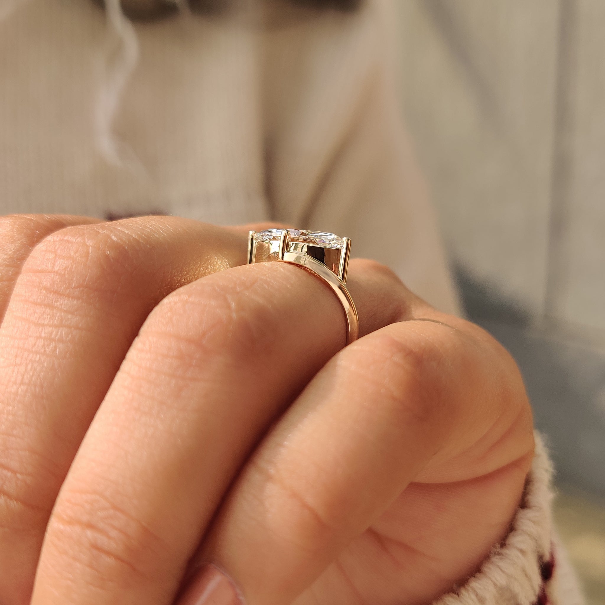 1 - 2 CT Marquise Diamond Solitaire Ring in Bypass Setting