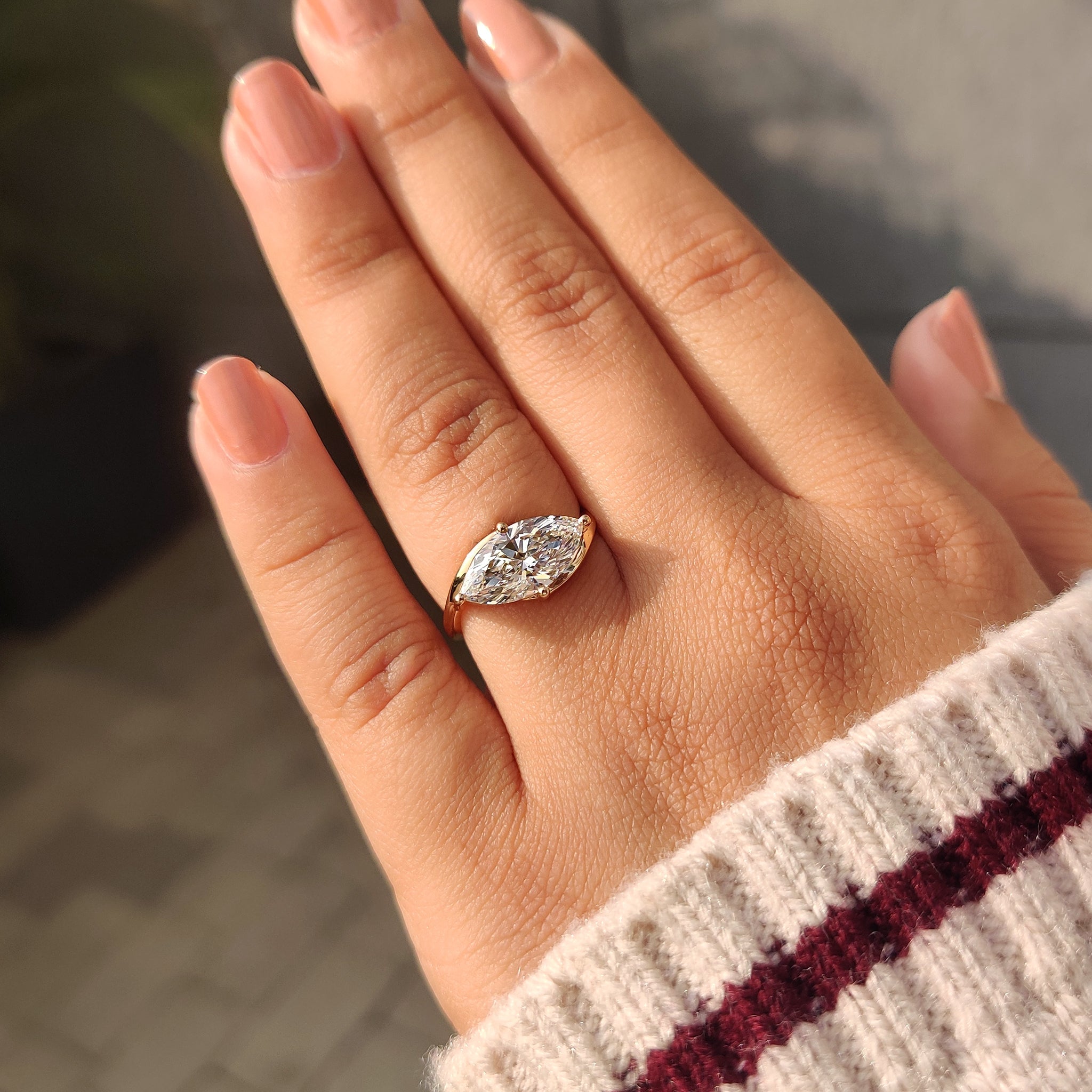 1 - 2 CT Marquise Diamond Solitaire Ring in Bypass Setting