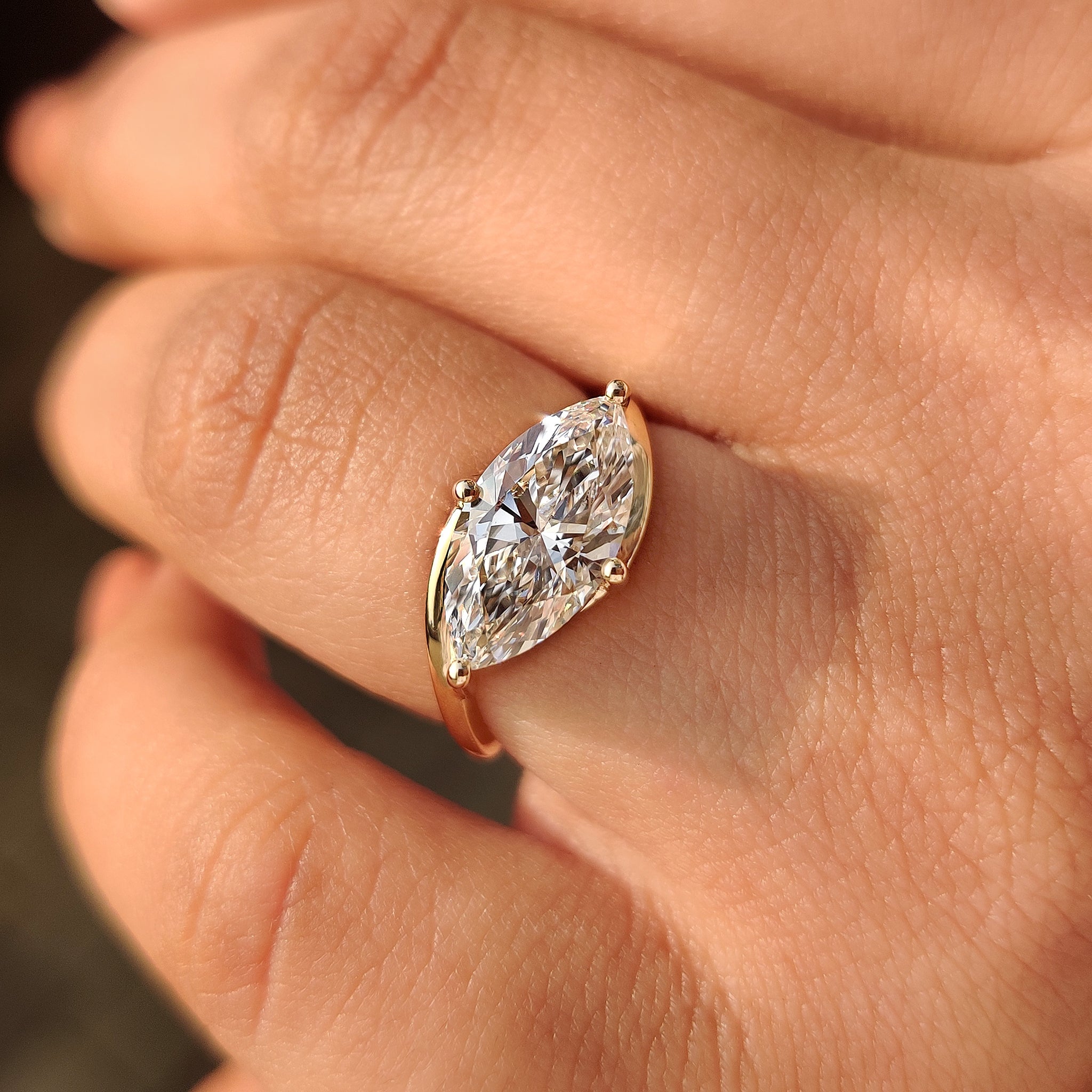 1 - 2 CT Marquise Diamond Solitaire Ring in Bypass Setting Secondary image
