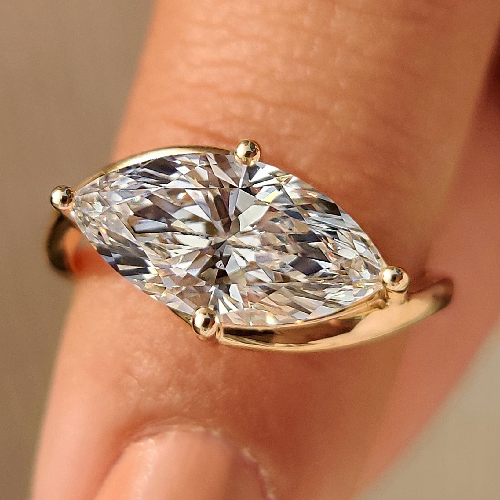 1 - 2 CT Marquise Diamond Solitaire Ring in Bypass Setting Main image