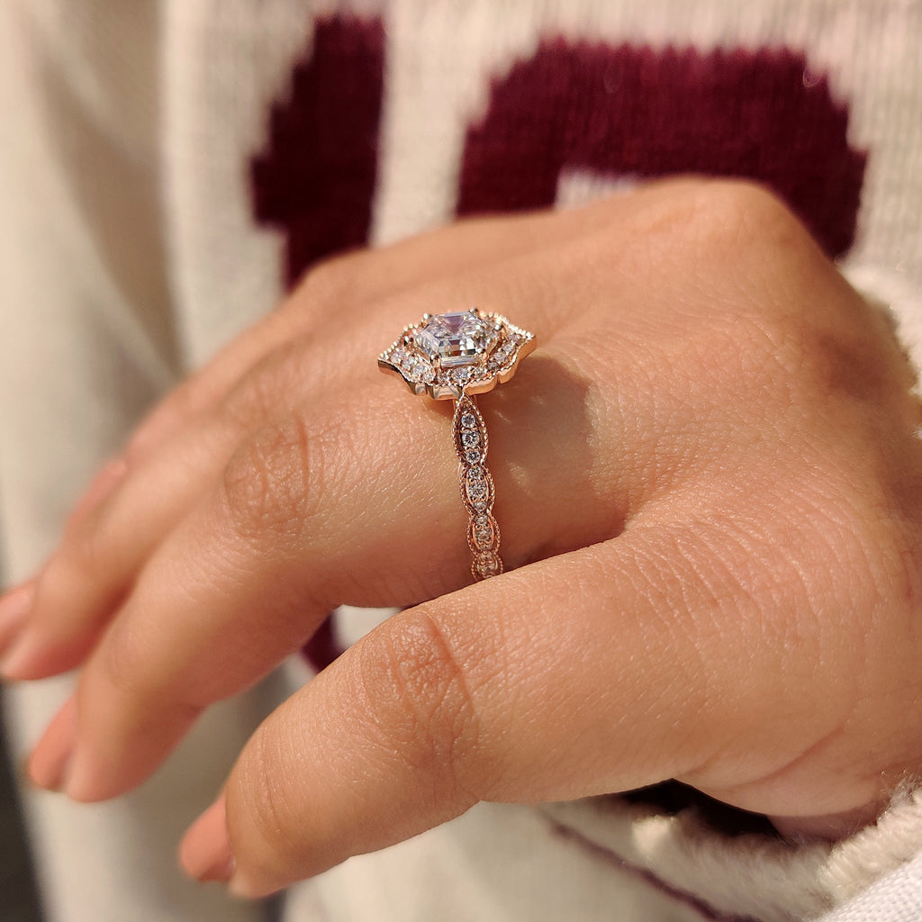 Hexagon Diamond Ring in Vintage Style