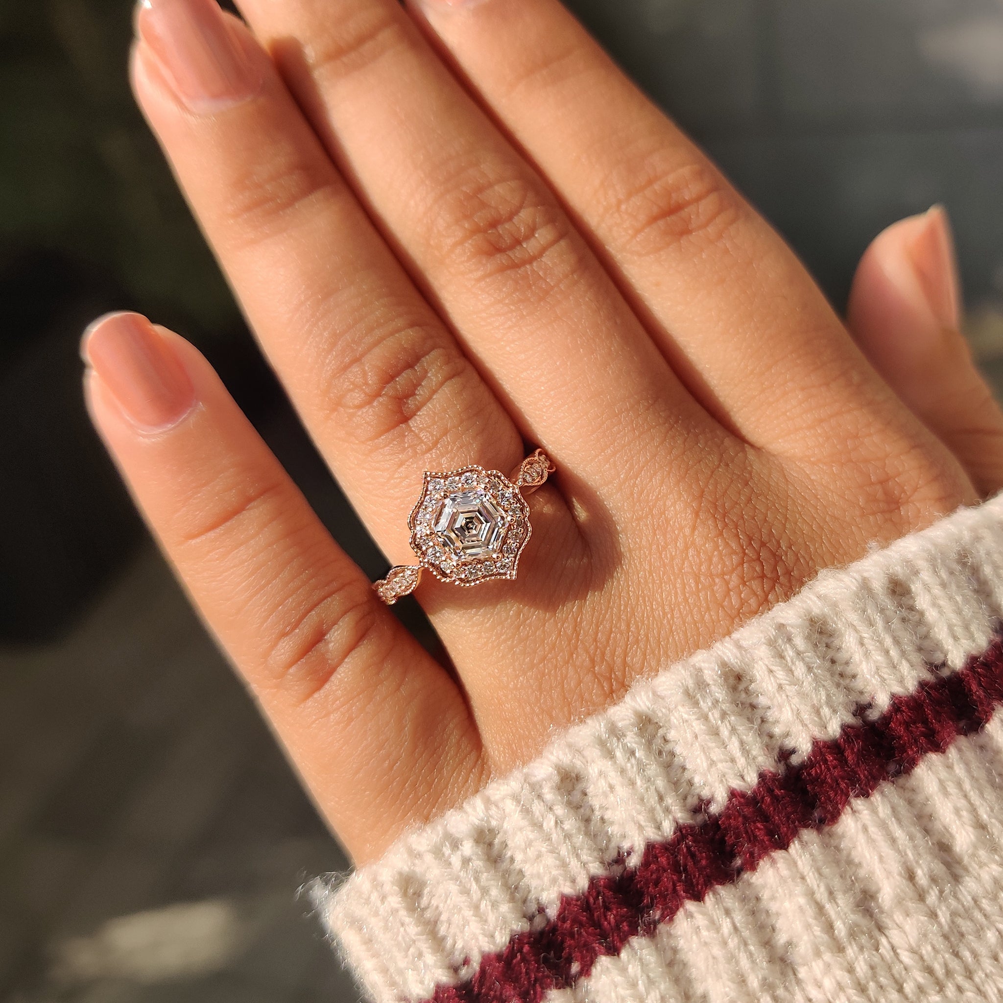 Hexagon Diamond Ring in Vintage Style