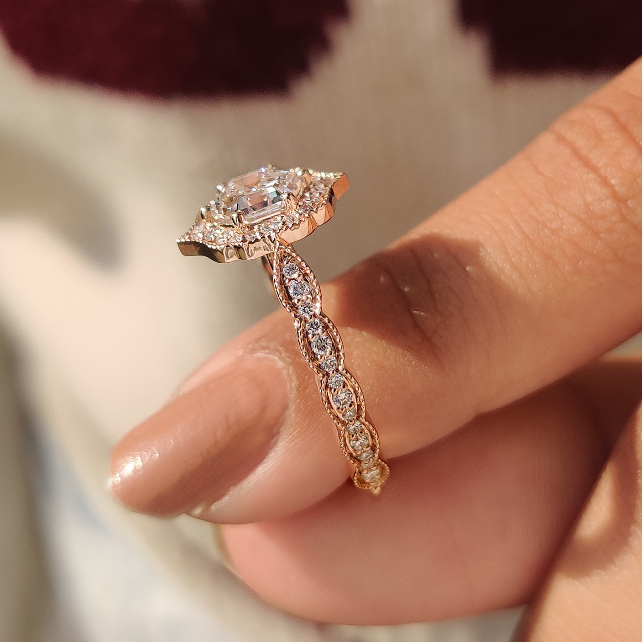 Hexagon Diamond Ring in Vintage Style