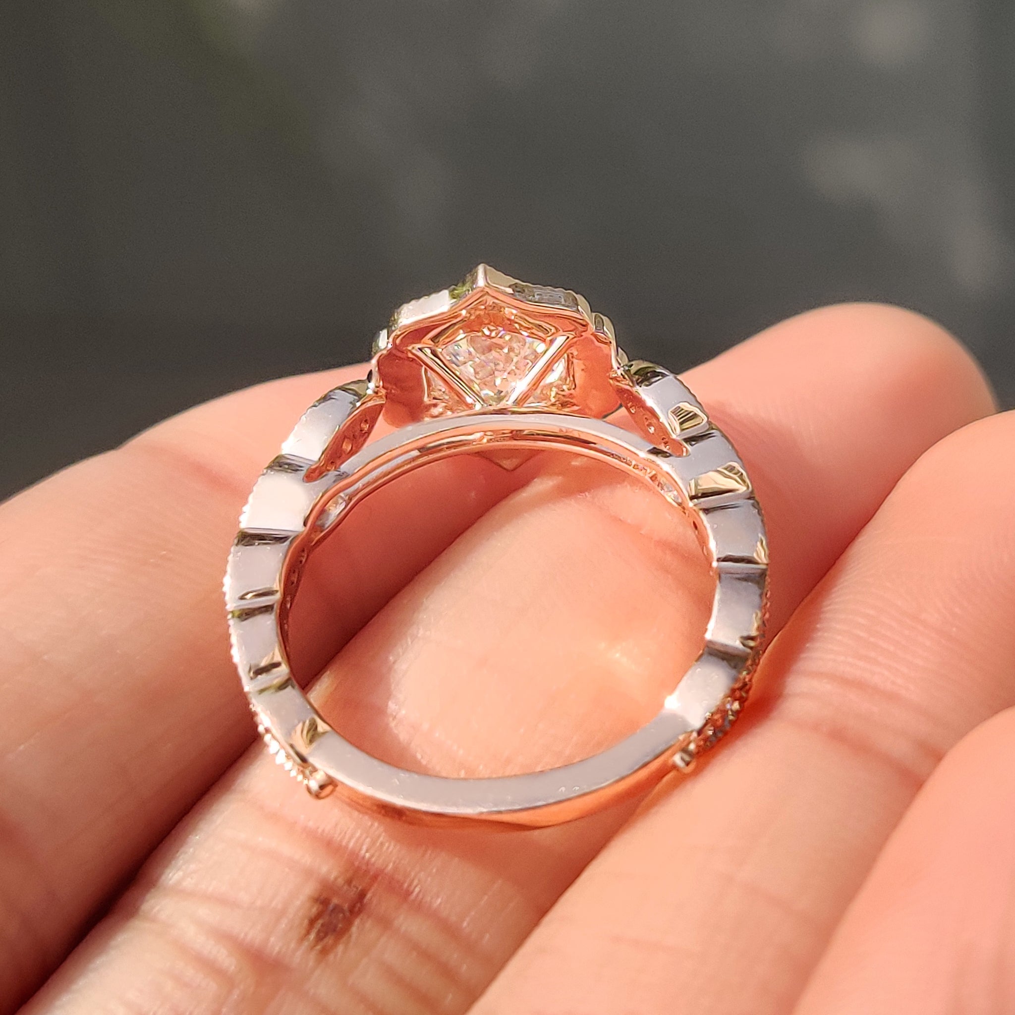 Hexagon Diamond Ring in Vintage Style