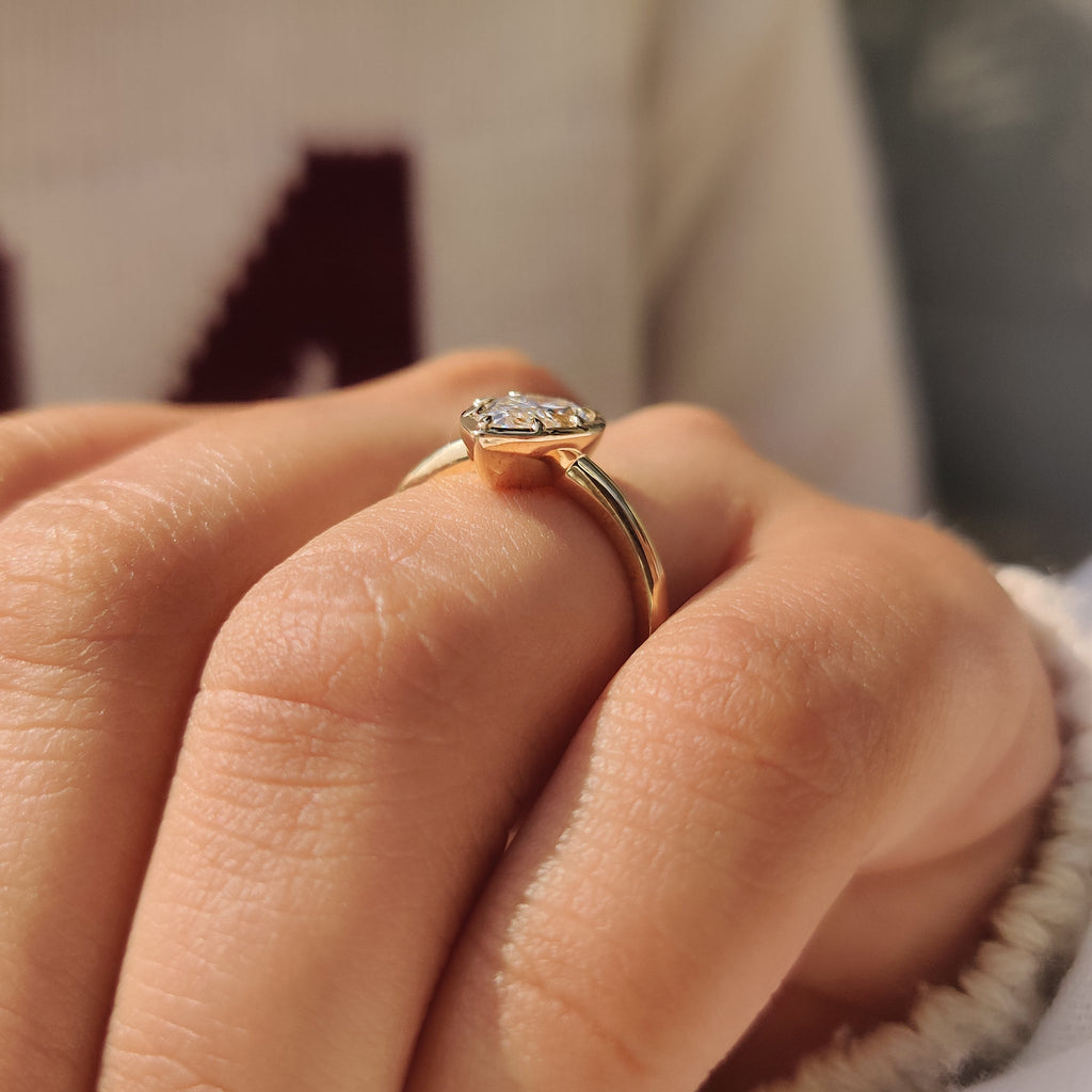 Pear Cut Diamond Ring in Bezel Type Prong Setting