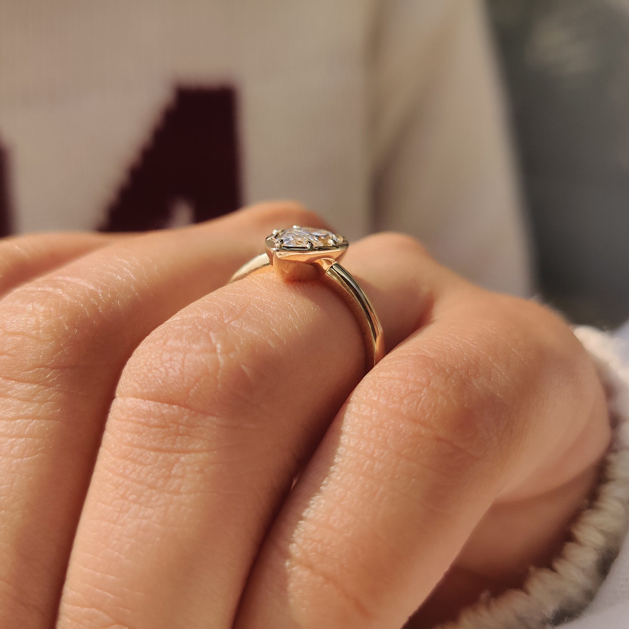 Pear Cut Diamond Ring in Bezel Type Prong Setting