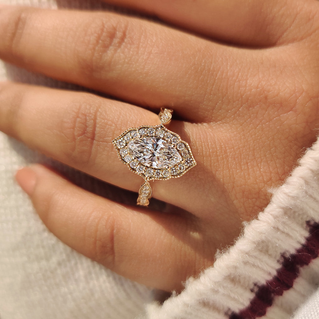 Marquise Cut Diamond Ring in Milgrain Setting