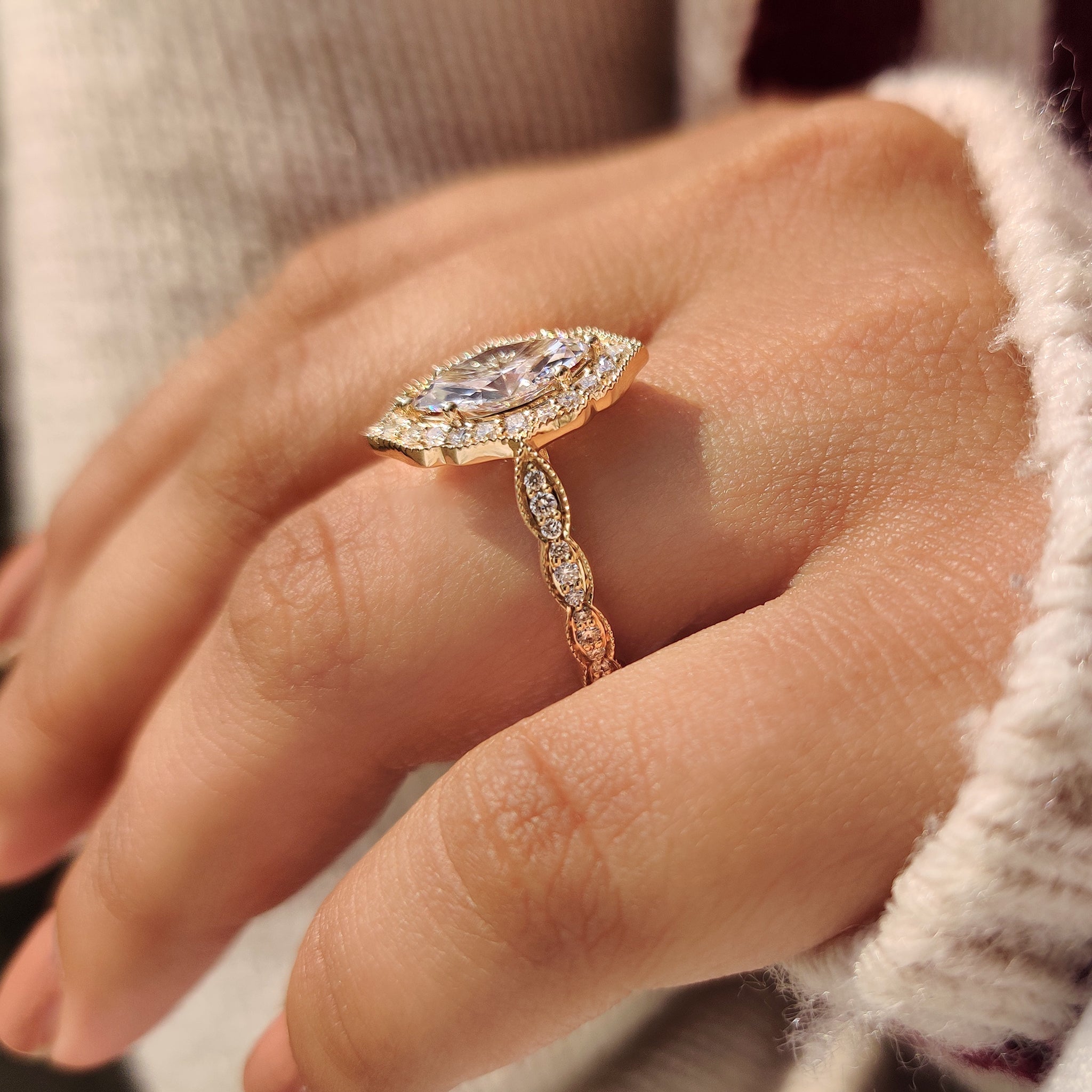 Marquise Cut Diamond Ring in Milgrain Setting