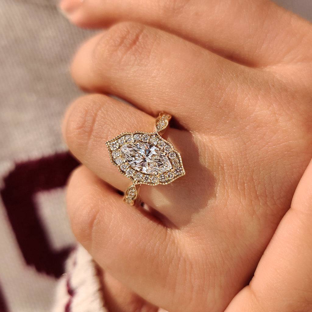 Marquise Cut Diamond Ring in Milgrain Setting