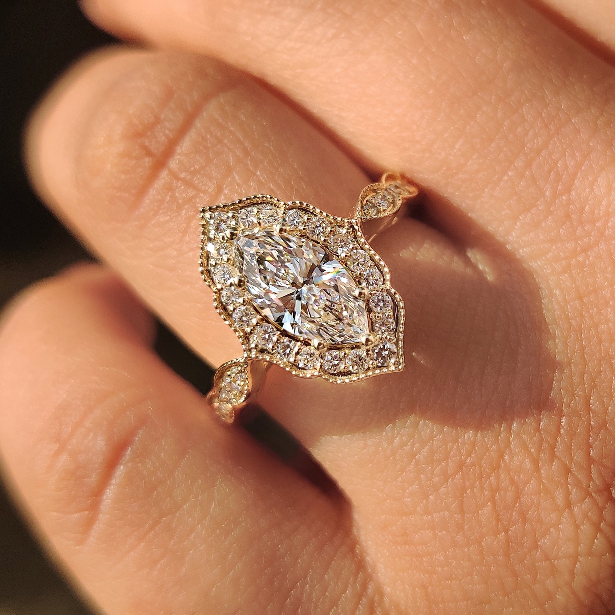 Marquise Cut Diamond Ring in Milgrain Setting Secondary image